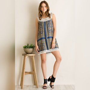 ENTRO Boho Crochet Collar Shift Dress